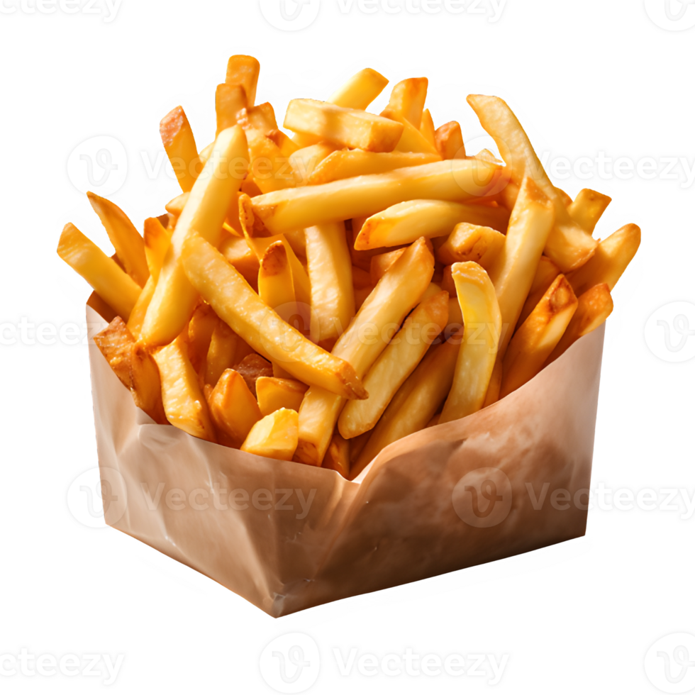 French fries in paper packaging isolated on transparent background ,potato fastfood cut out png ,generative ai
