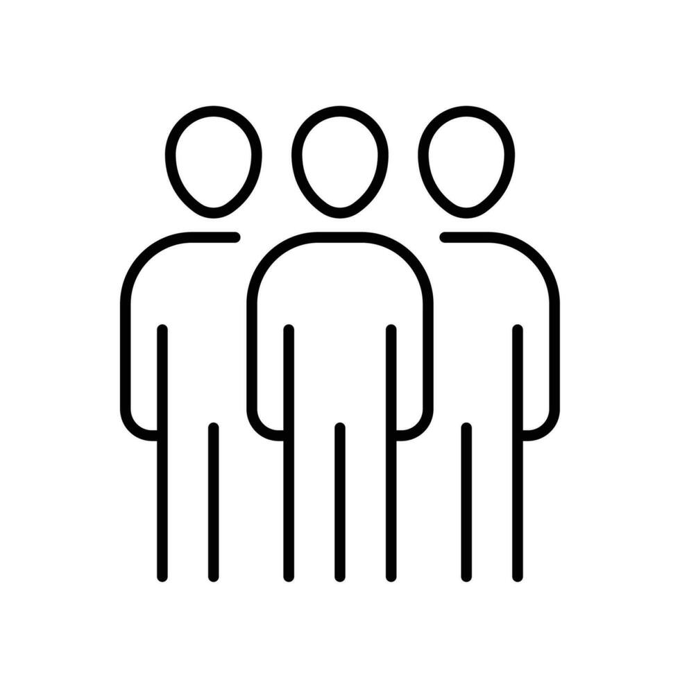 Three man icon. Simple outline style. People, team, person, group, friends, network, graphic, business concept. Thin line symbol. Vector illustration isolated.