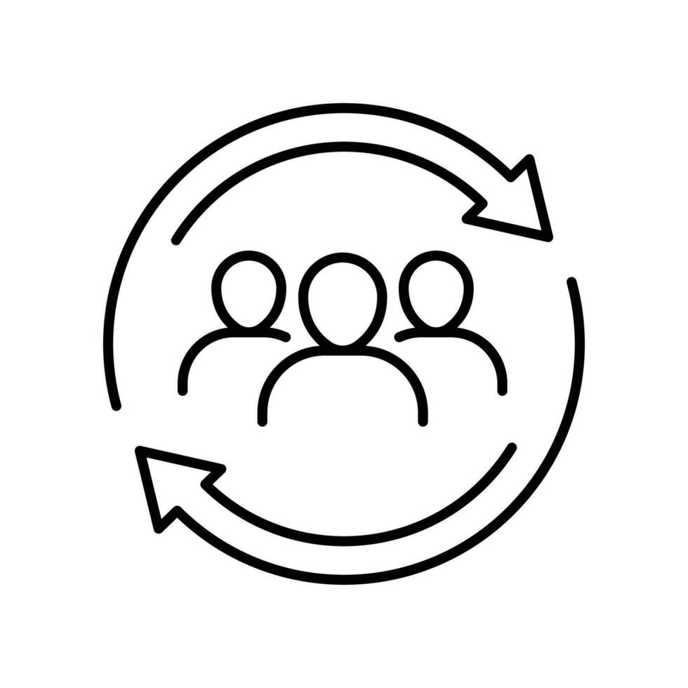 Update team icon. Simple outline style. Teamwork partnership, collaboration strategy, refresh team interaction, arrow reload, management concept. Thin line symbol. Vector illustration isolated.