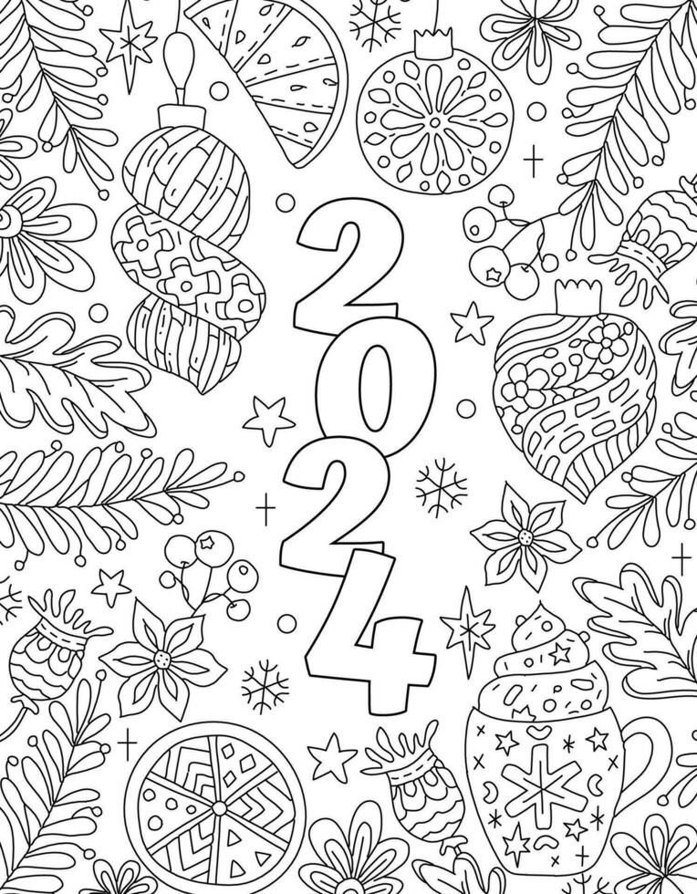 Hand drawing coloring page for kids and adults. Holiday greeting card
