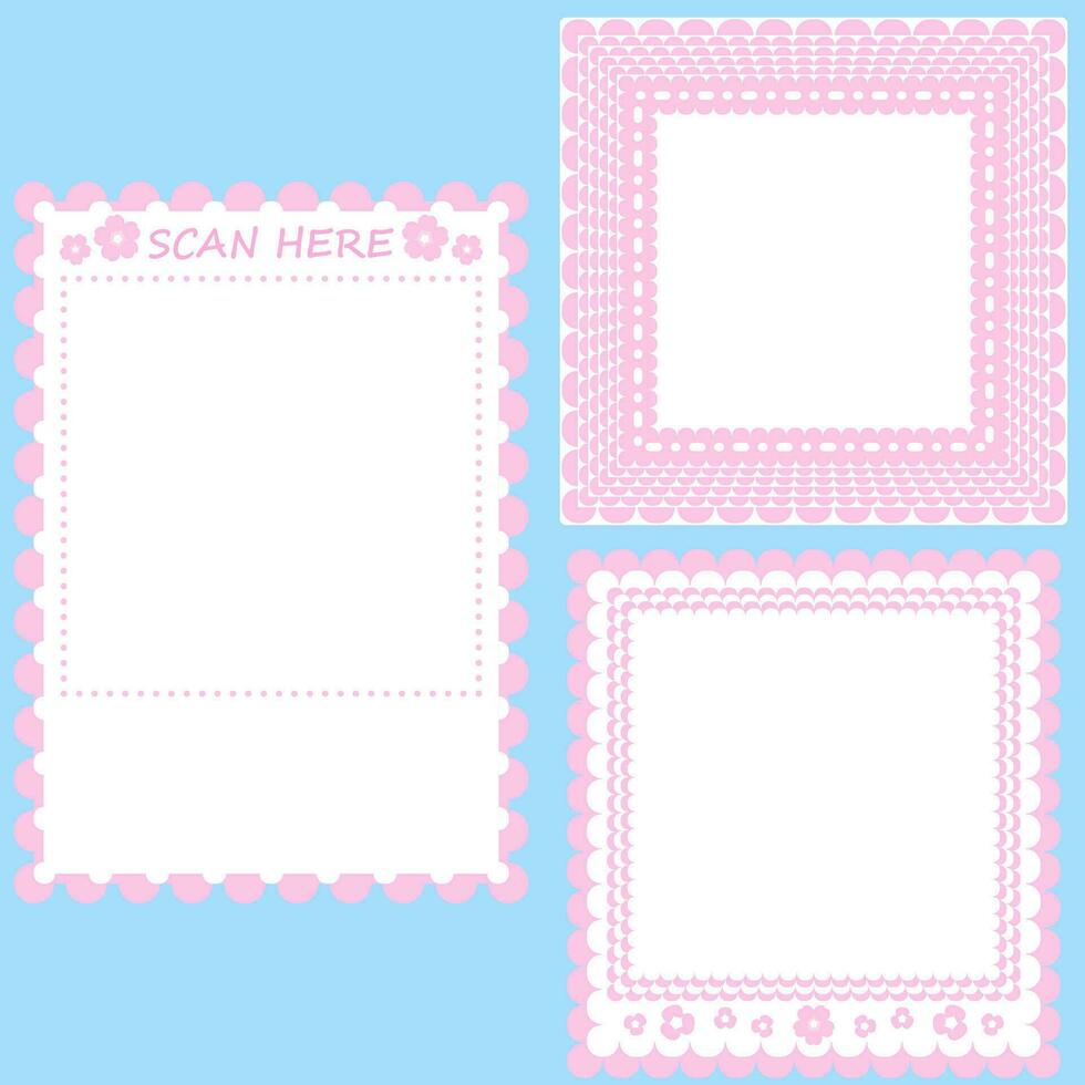 Frame border square qr code scan for retail shop cherry blossom cute white vector