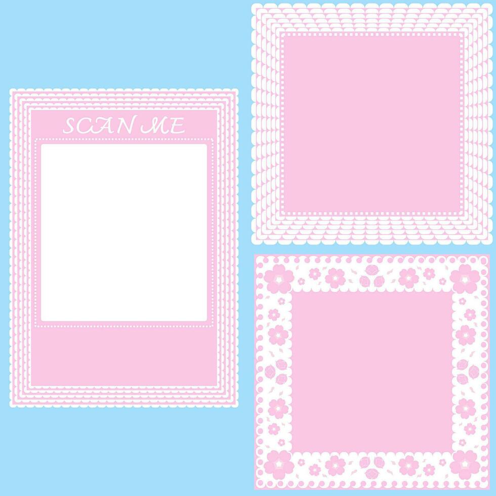 Frame border square qr code scan for retail shop cherry blossom cute pink vector