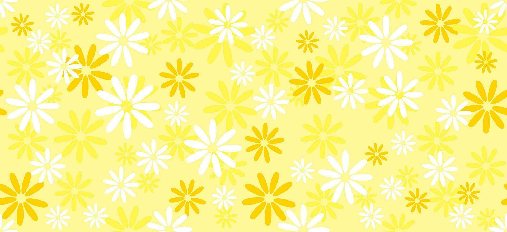 Daisy flower pattern. Beautiful White flower background. floral blossom daisy. Spring white flower design vector. Daisy's on a yellow background. Vector design for fabric, wrap paper, print card.