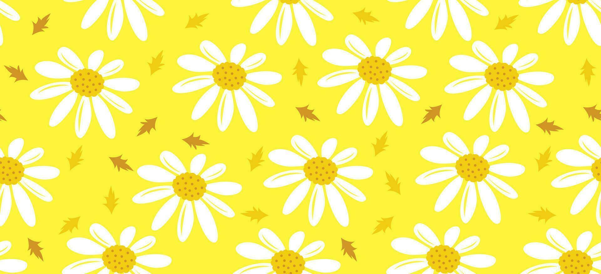 margarita flor modelo. hermosa blanco flor antecedentes. floral florecer margarita. primavera blanco flor diseño vector. margarita en un amarillo antecedentes. vector diseño para tela, envolver papel, impresión tarjeta.