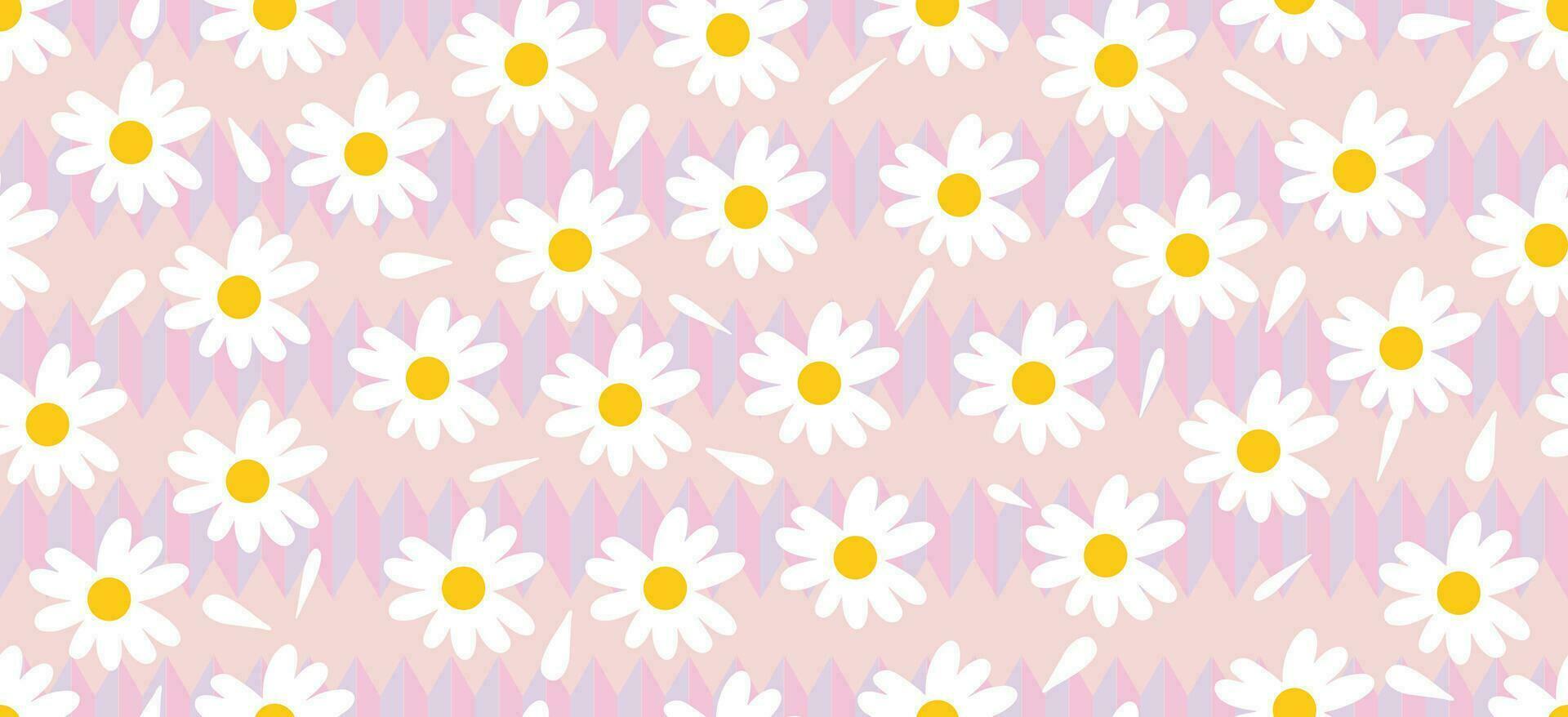 margarita flor modelo. hermosa blanco flor antecedentes. floral florecer margarita. primavera blanco flor diseño vector. margarita en un púrpura antecedentes. vector diseño para tela, envolver papel, impresión tarjeta.