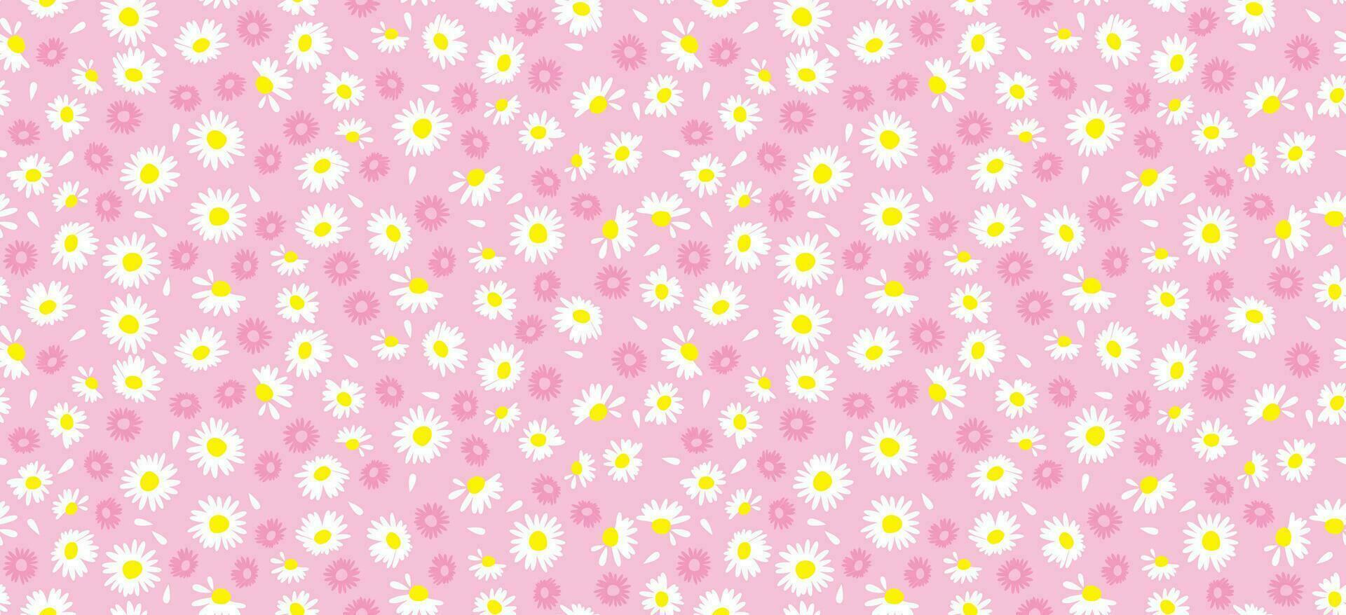 Daisy flower pattern. Beautiful White flower background. floral blossom daisy. Spring white flower design vector. Daisy's on a light pink background. Vector design for fabric, wrap paper, print card.