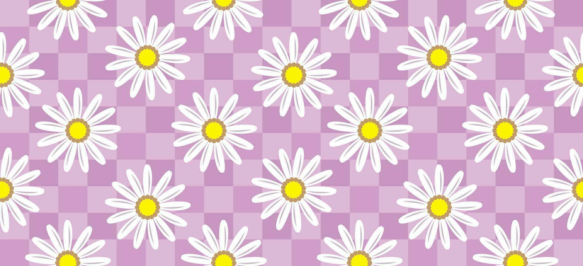margarita flor modelo. hermosa blanco flor antecedentes. floral florecer margarita. primavera blanco flor diseño vector. margarita en un púrpura antecedentes. vector diseño para tela, envolver papel, impresión tarjeta.