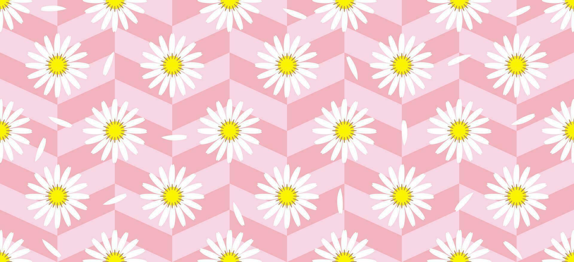 Daisy flower pattern. Beautiful White flower background. floral blossom daisy. Spring white flower design vector. Daisy's on a light pink background. Vector design for fabric, wrap paper, print card.