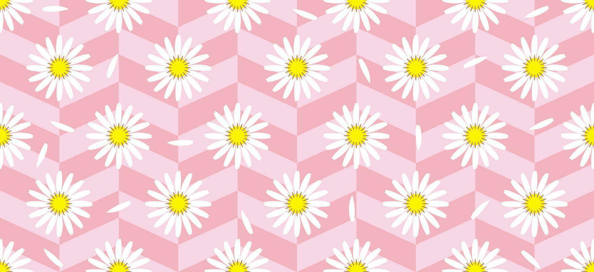 margarita flor modelo. hermosa blanco flor antecedentes. floral florecer margarita. primavera blanco flor diseño vector. margarita en un ligero rosado antecedentes. vector diseño para tela, envolver papel, impresión tarjeta.