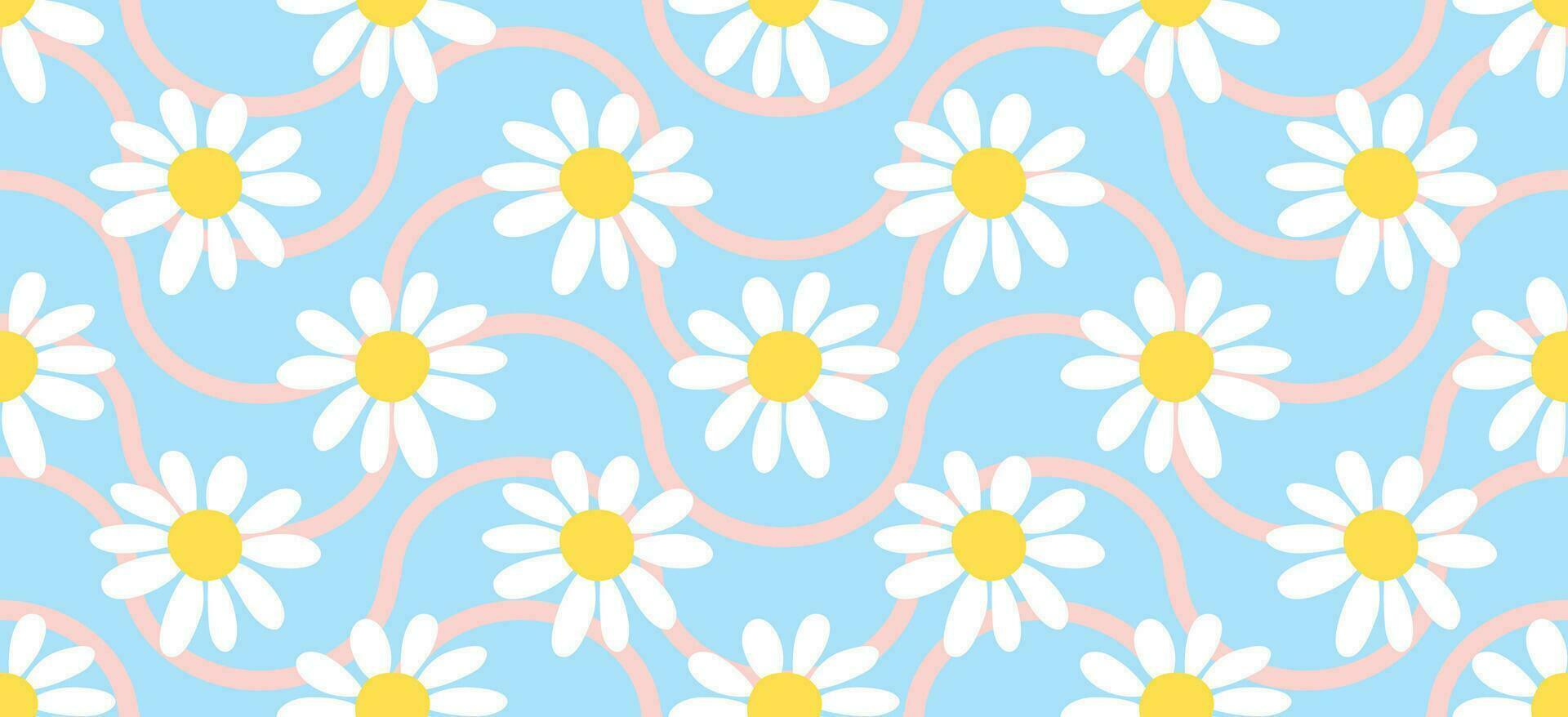 Daisy flower pattern. Beautiful White flower background. floral blossom daisy. Spring white flower design vector. Daisy's on a light blue background. Vector design for fabric, wrap paper,  print card.