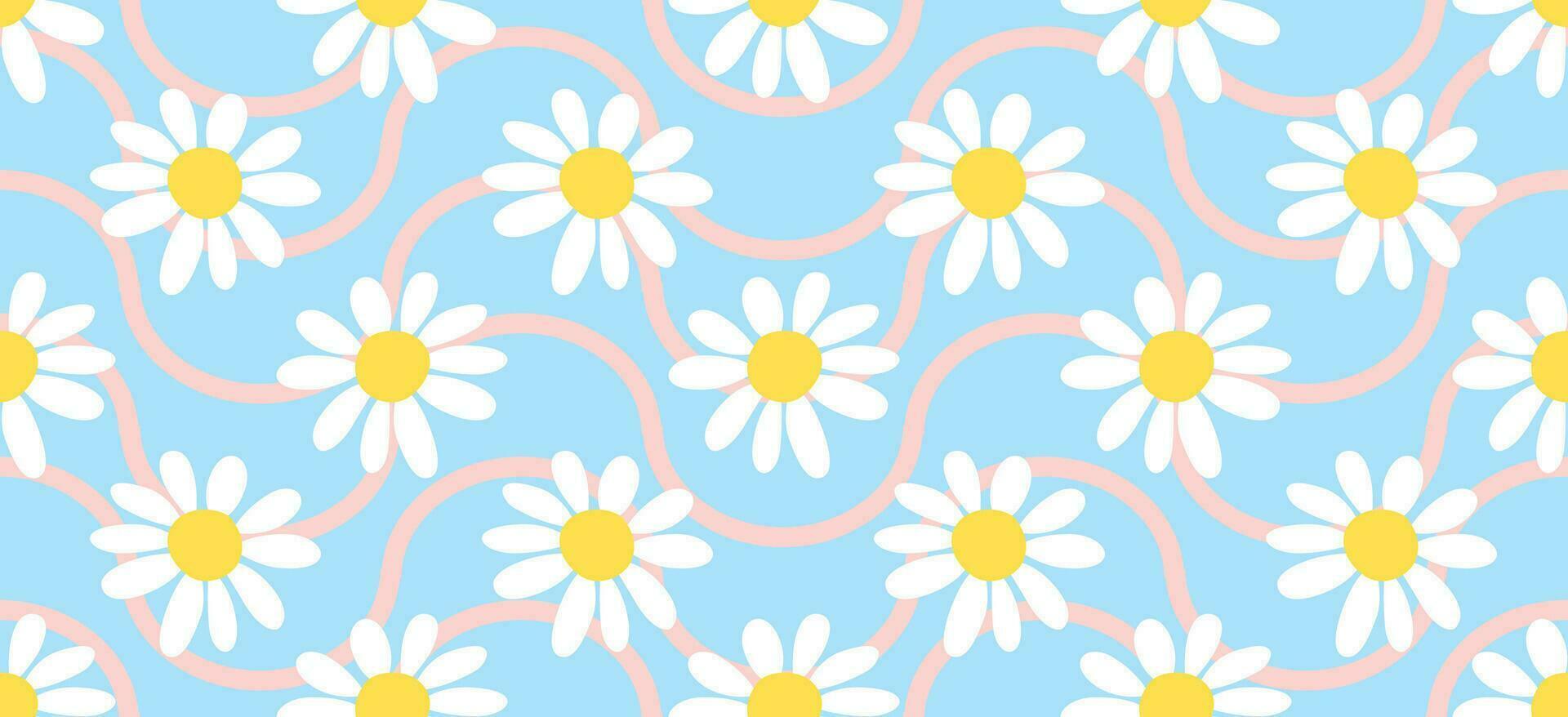 Daisy flower pattern. Beautiful White flower background. floral blossom daisy. Spring white flower design vector. Daisy's on a light blue background. Vector design for fabric, wrap paper,  print card.