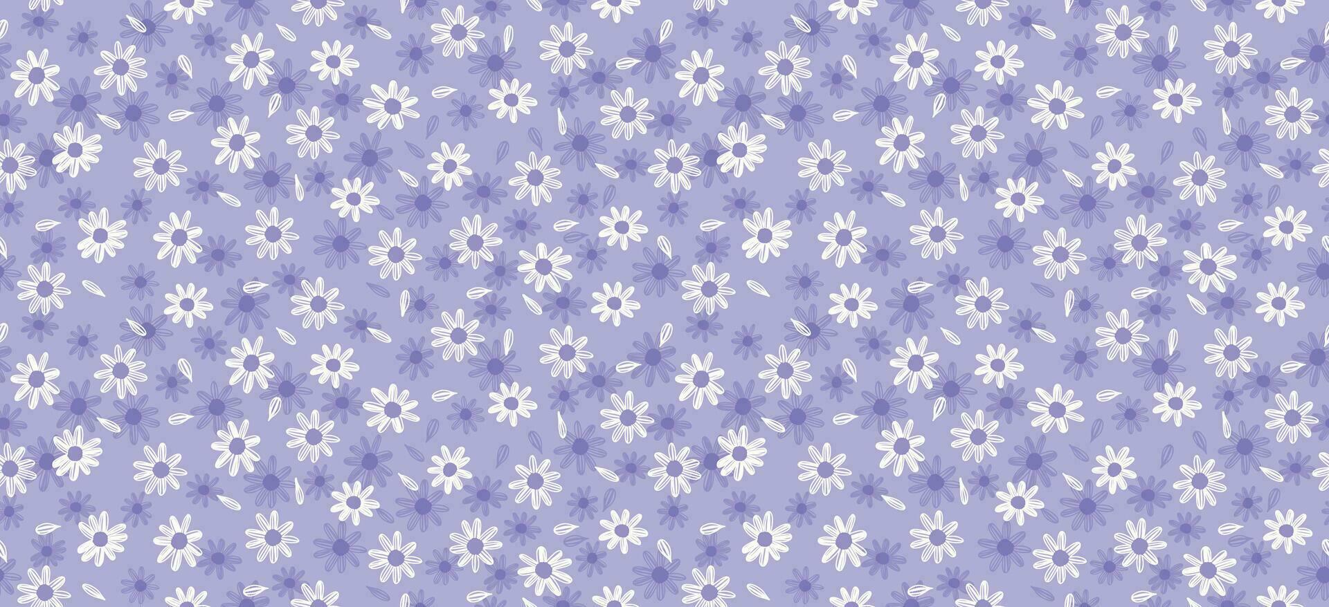 Daisy flower pattern. Beautiful White flower background. floral blossom daisy. Spring white flower design vector. Daisy's on a purple background. Vector design for fabric, wrap paper,  print card.