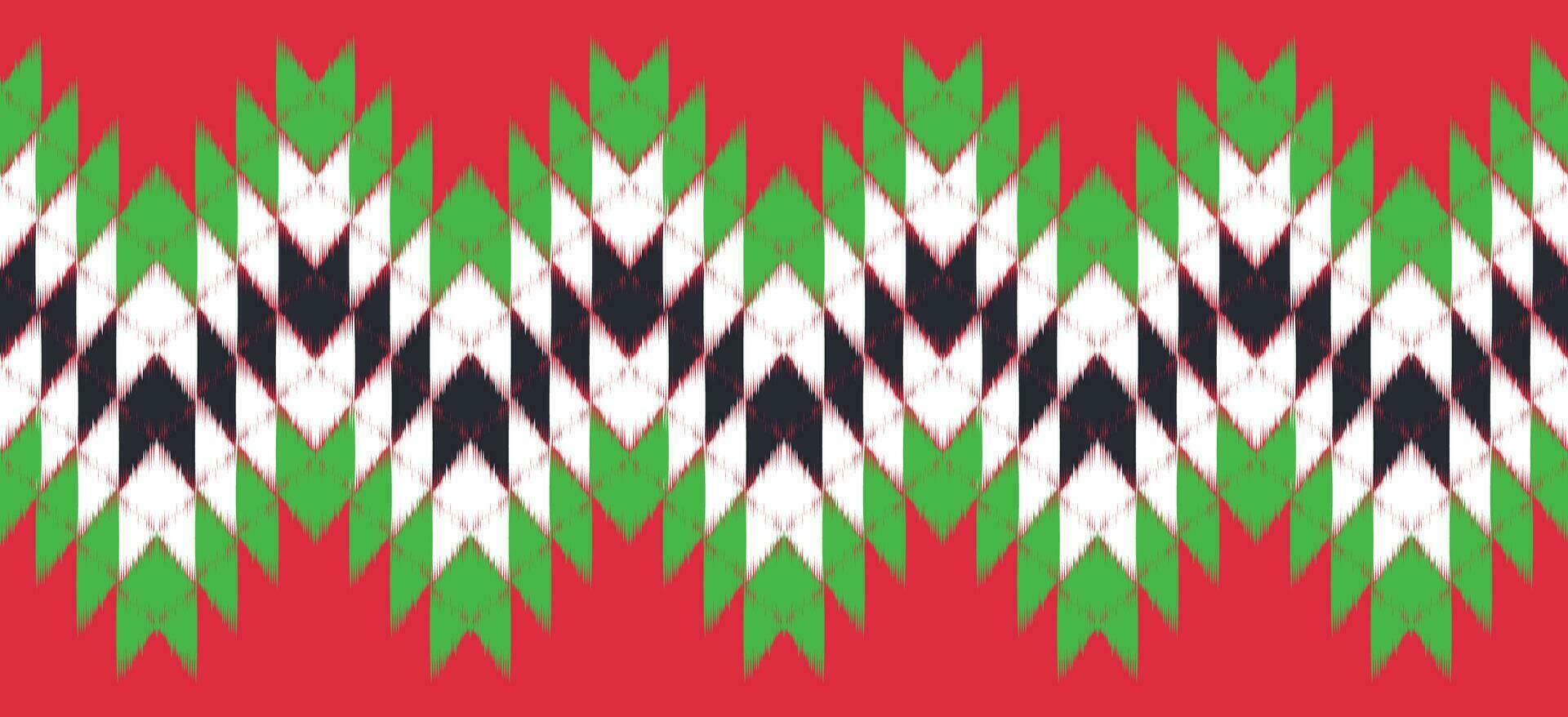 motivo Navidad étnico hecho a mano hermosa ikat Arte. Navidad antecedentes. gente bordado Navidad patrón, geométrico Arte ornamento impresión. rojo, verde, blanco colores. copo de nieve, estrella, flor de pascua diseño. vector