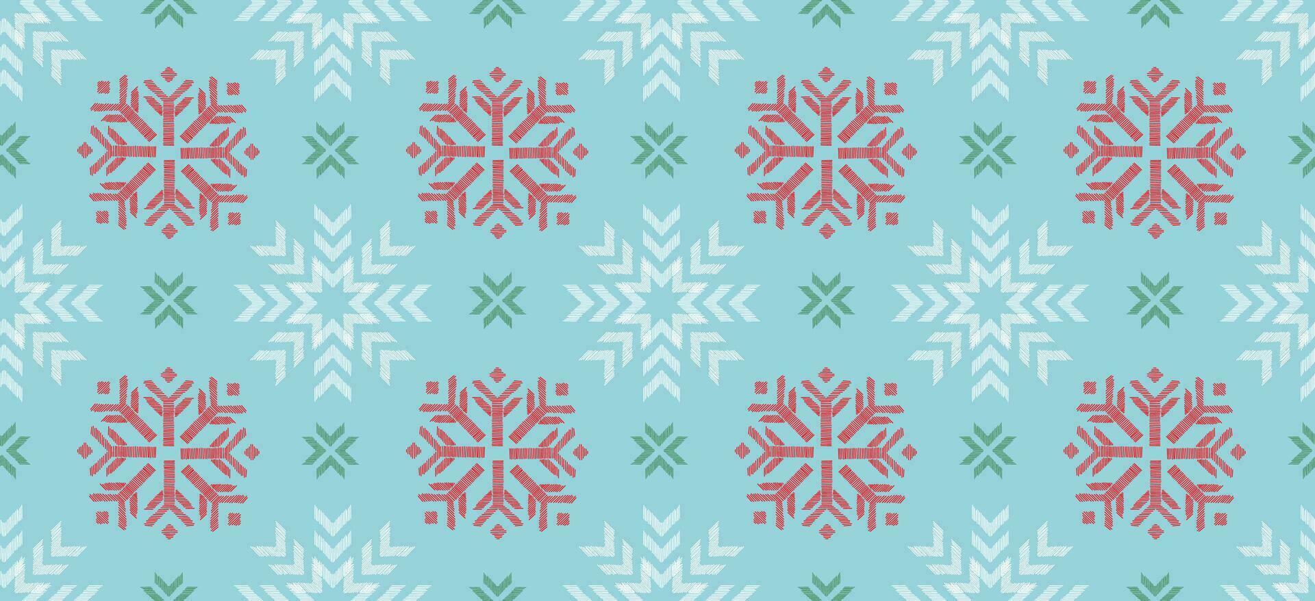 Motif Christmas ethnic handmade beautiful Ikat art. Christmas background. folk embroidery Christmas pattern, geometric art ornament print. blue white colors. snowflake, star, poinsettia design. vector