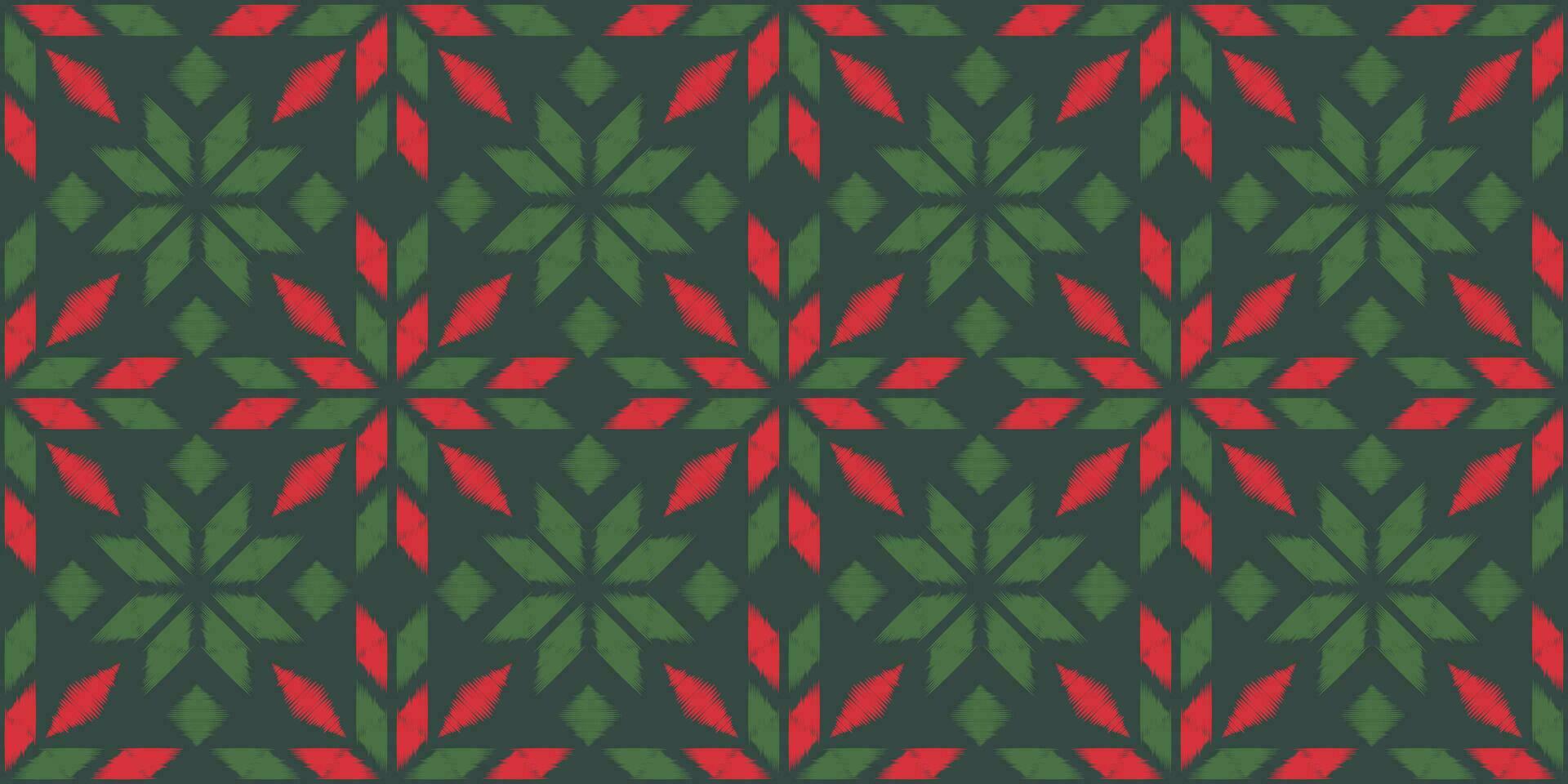 Motif Christmas ethnic handmade beautiful Ikat art. Christmas background. folk embroidery Christmas pattern, geometric art ornament print. red, green, white colors. snowflake, star, poinsettia design. vector