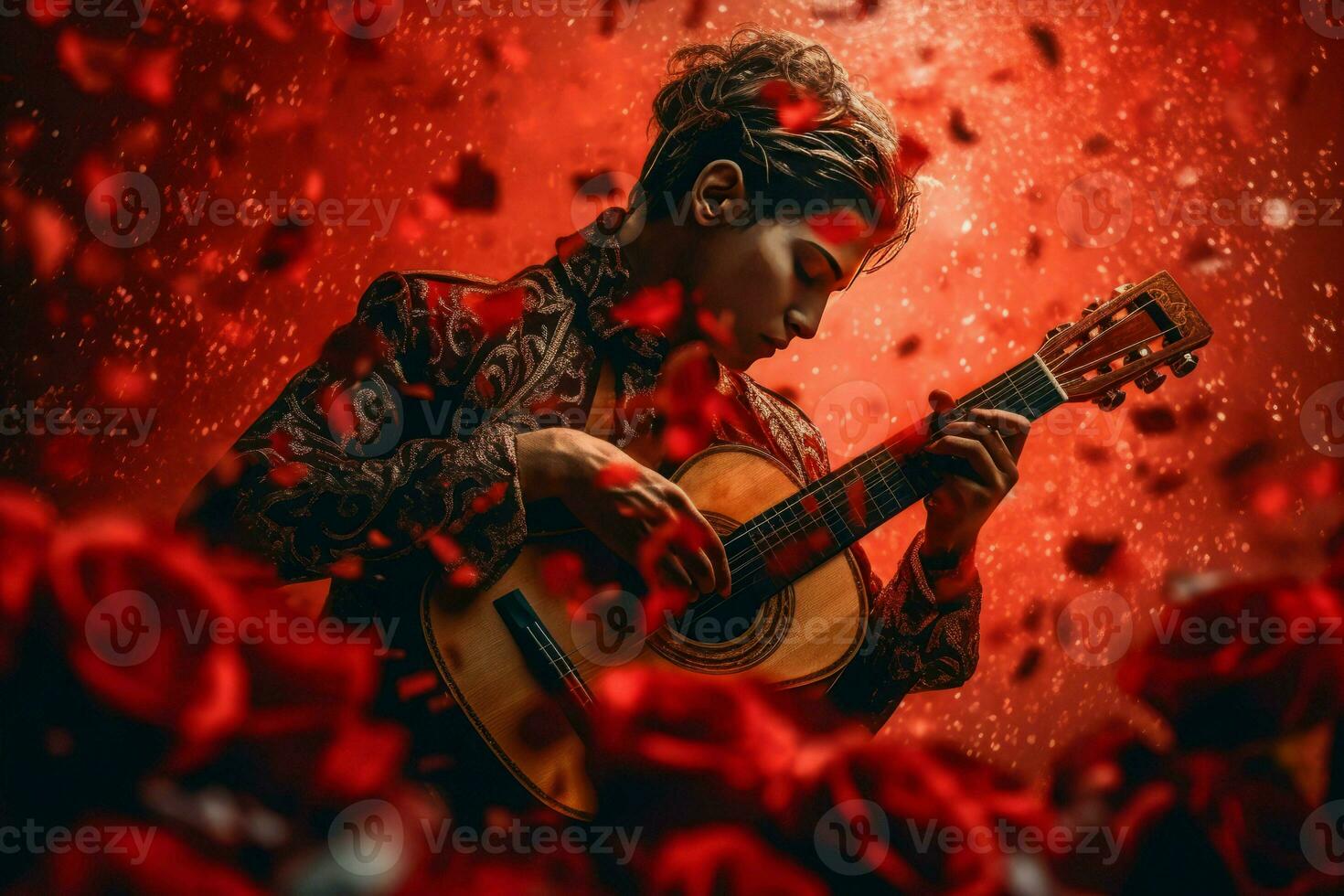 Man guitar roses. Generate Ai photo