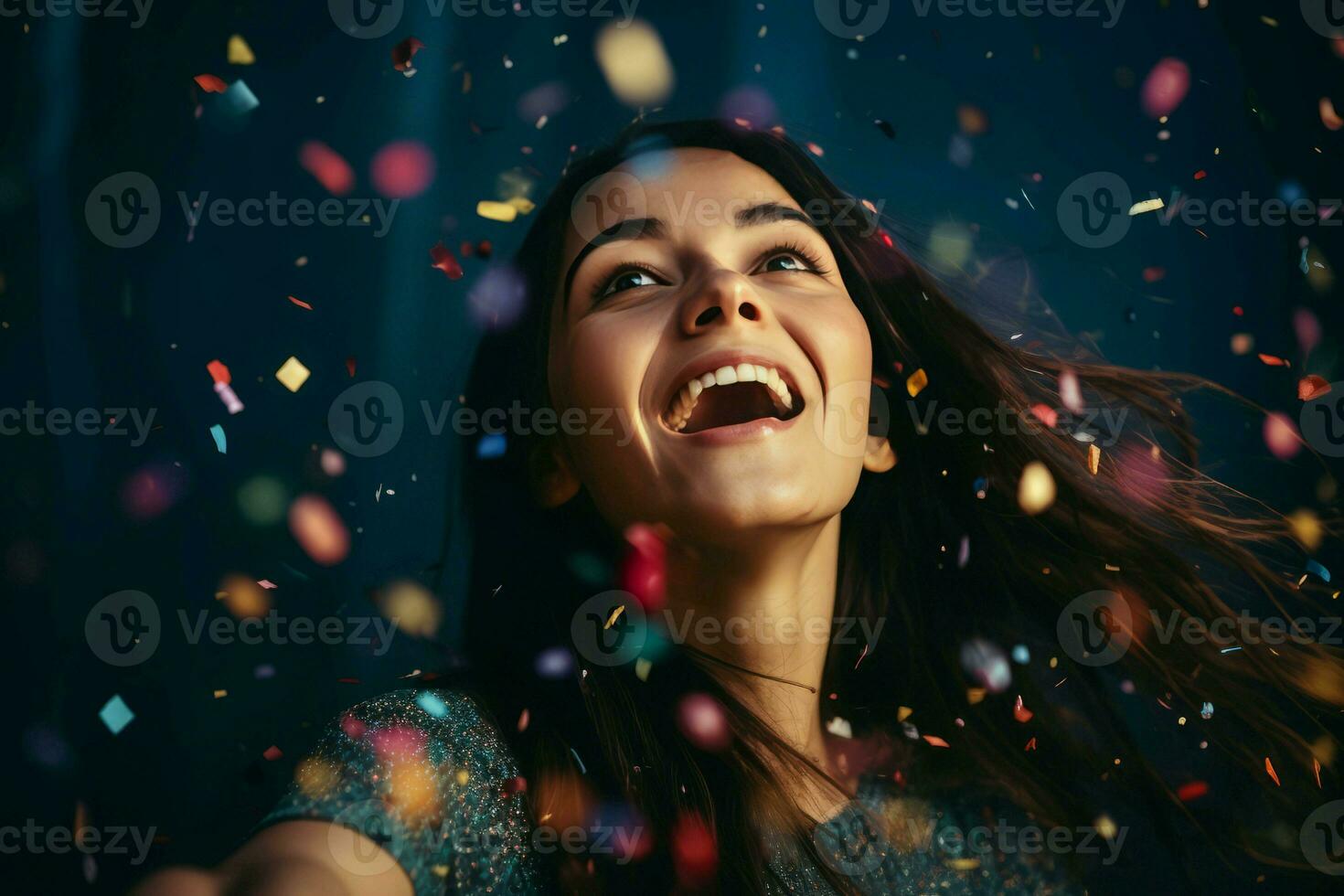 Woman confetti party. Generate Ai photo