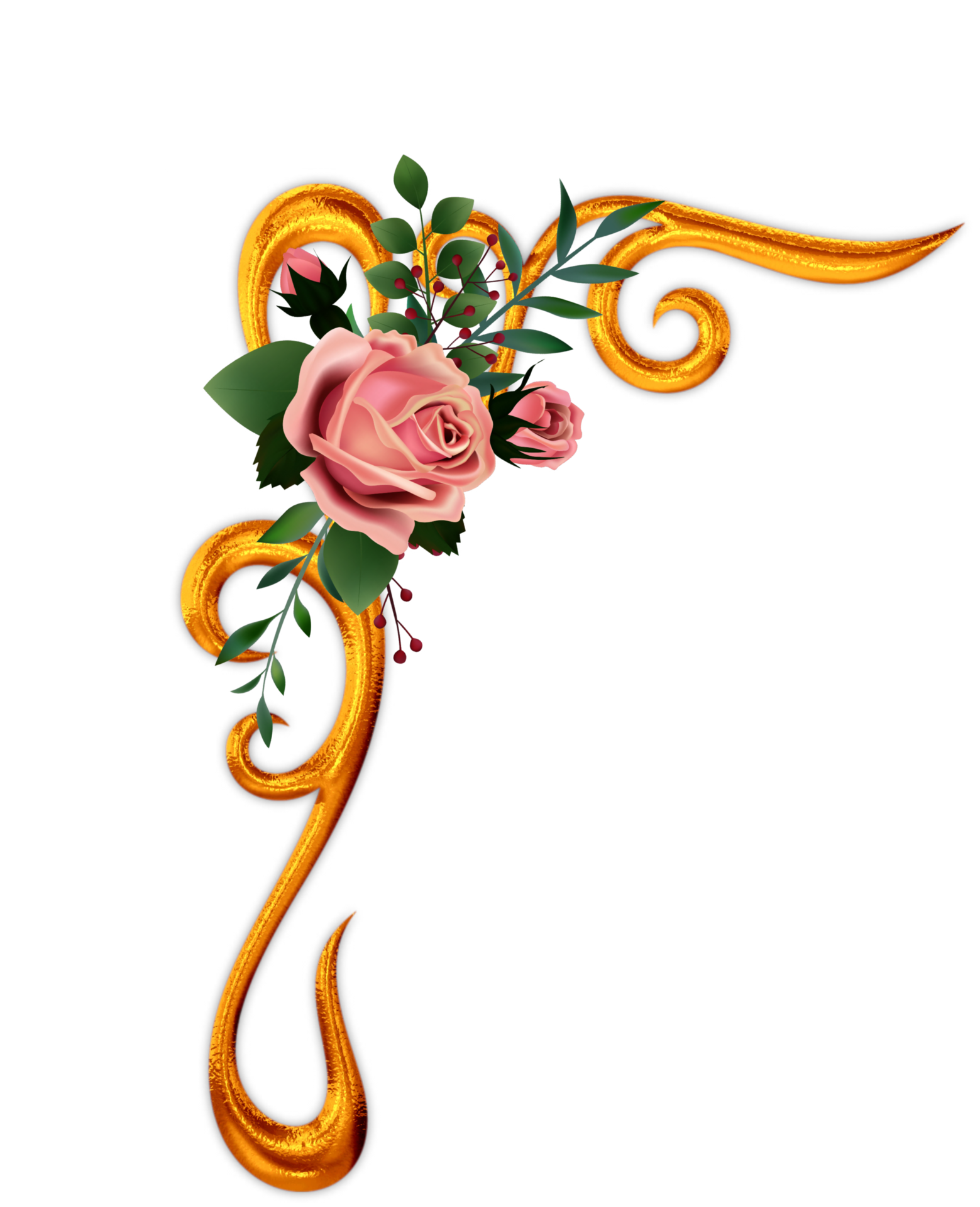 Golden corner with roses 28671941 PNG