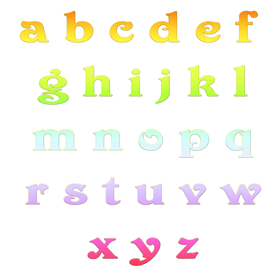 Rainbow alphabet uppercase and lowercase png