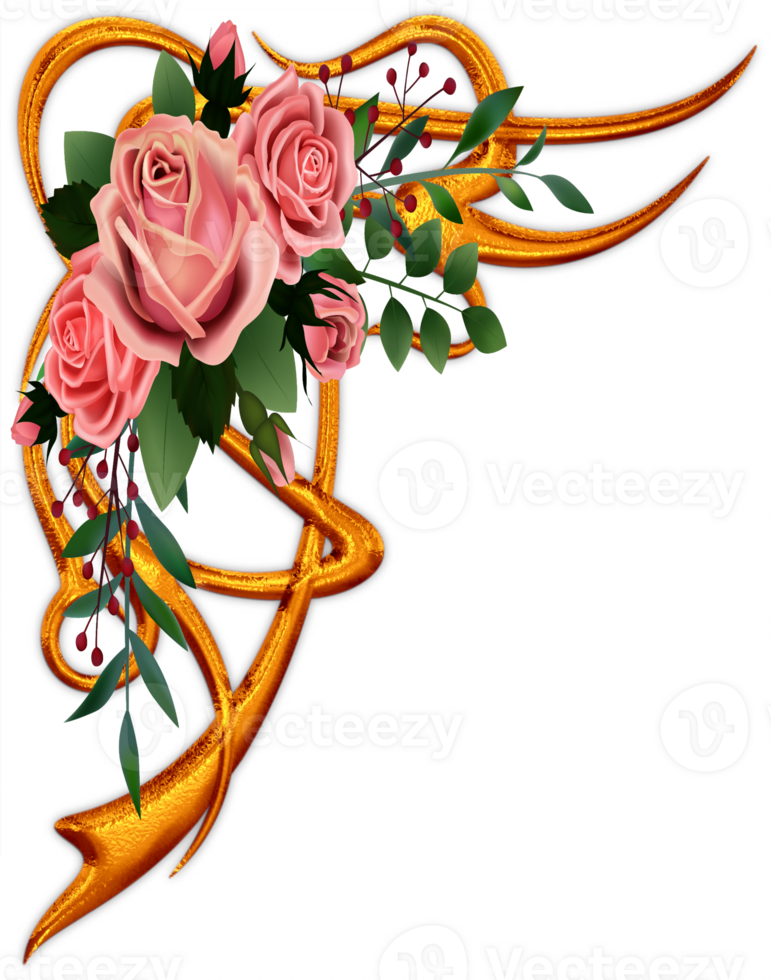 Golden corner with roses png