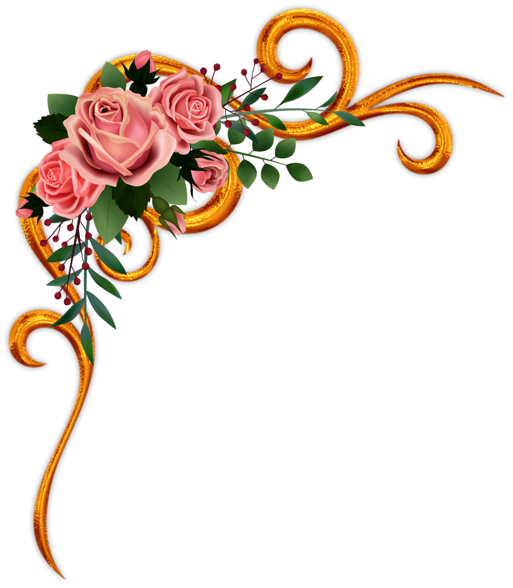 Gold corner with roses 28672059 PNG