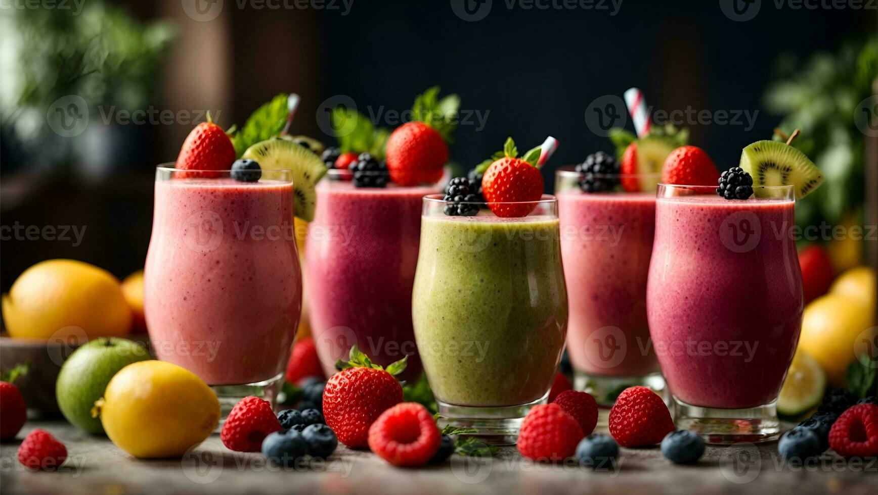 Healthy fresh fruit smoothies with ingredients. Ai Generated photo