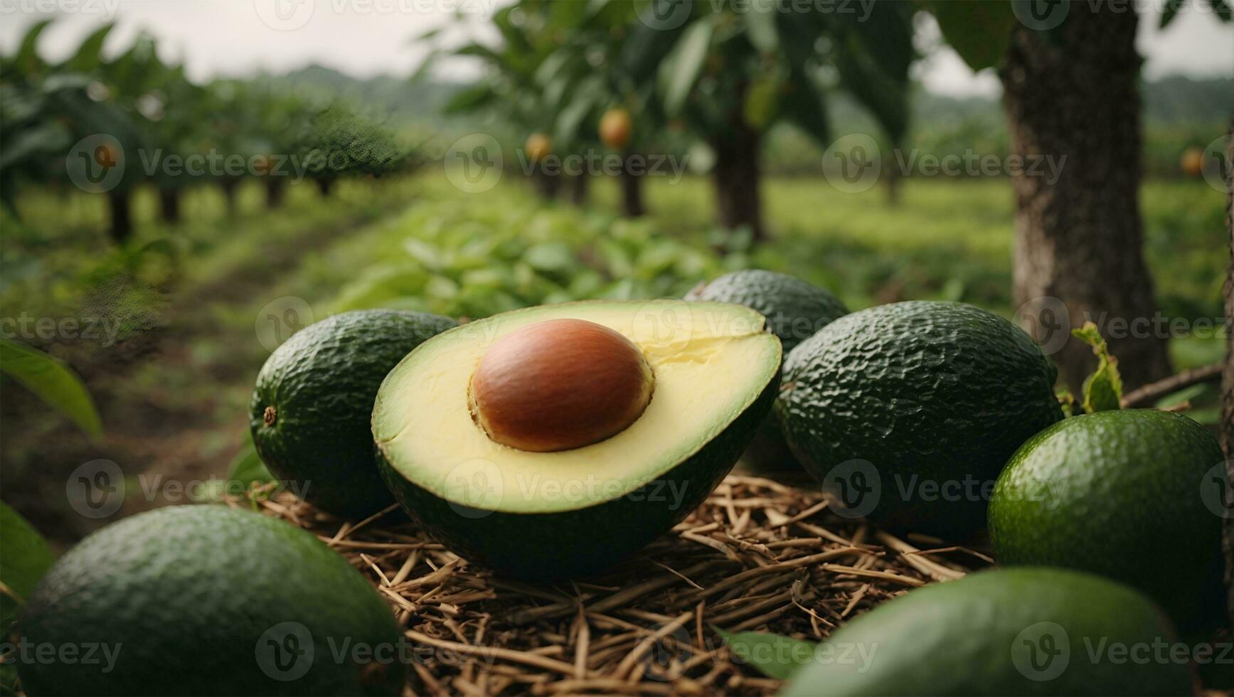 Beautiful Avocado in orchard plantation. Ai Generated photo