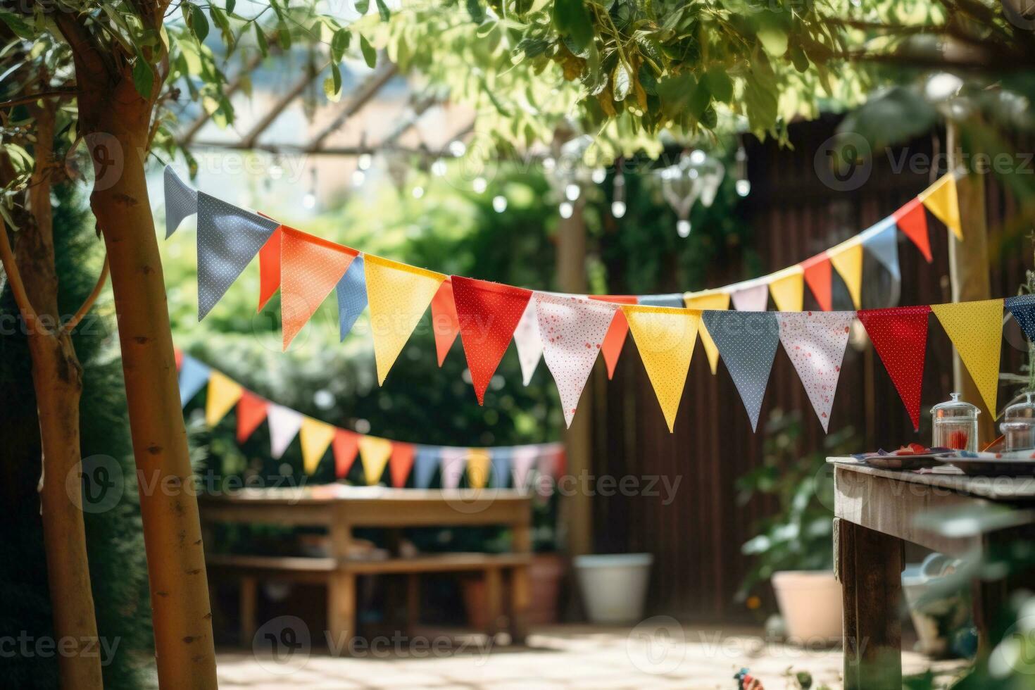 Festive decorations for outdoors party celebrating. Generative AI photo