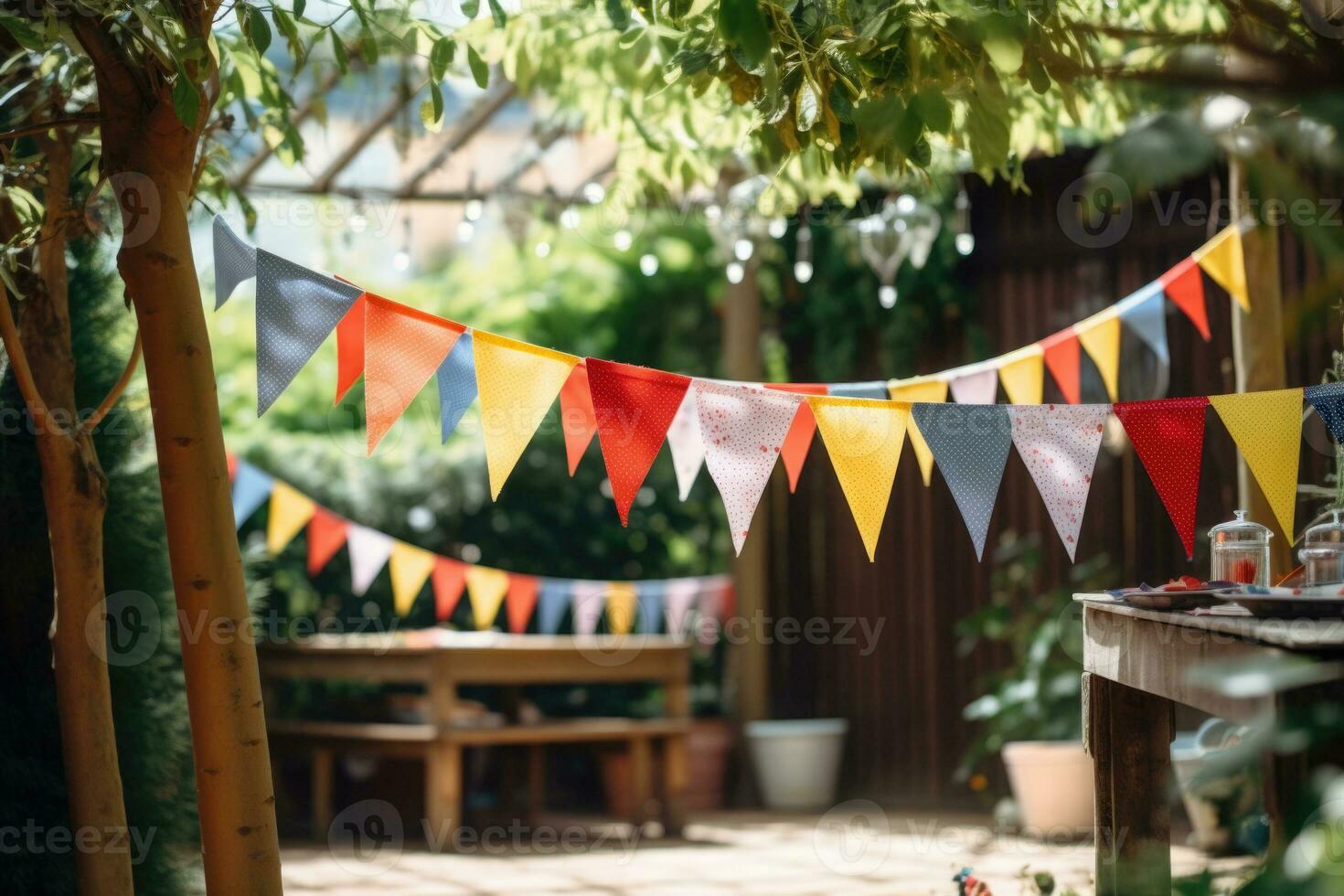 festivo decoraciones para al aire libre fiesta celebrando. generativo ai foto