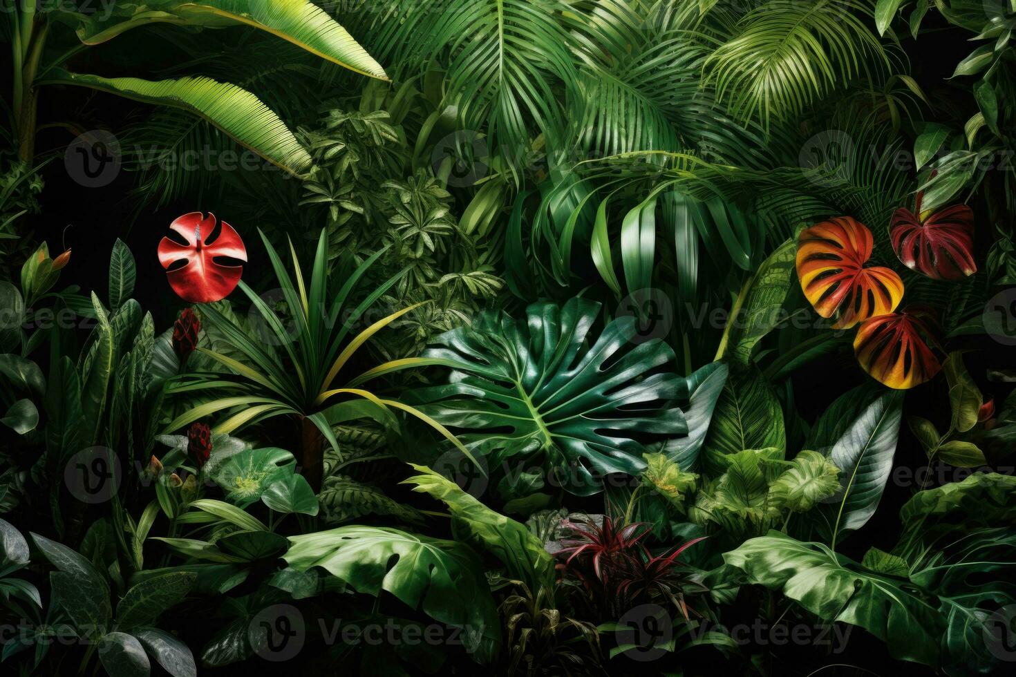 Exotic tropical leaves background. Generative AI photo