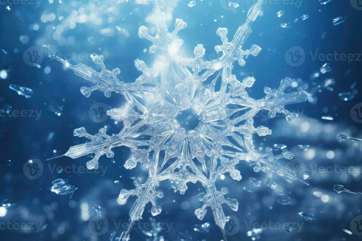 Single snowflake on winter background. Generative AI photo