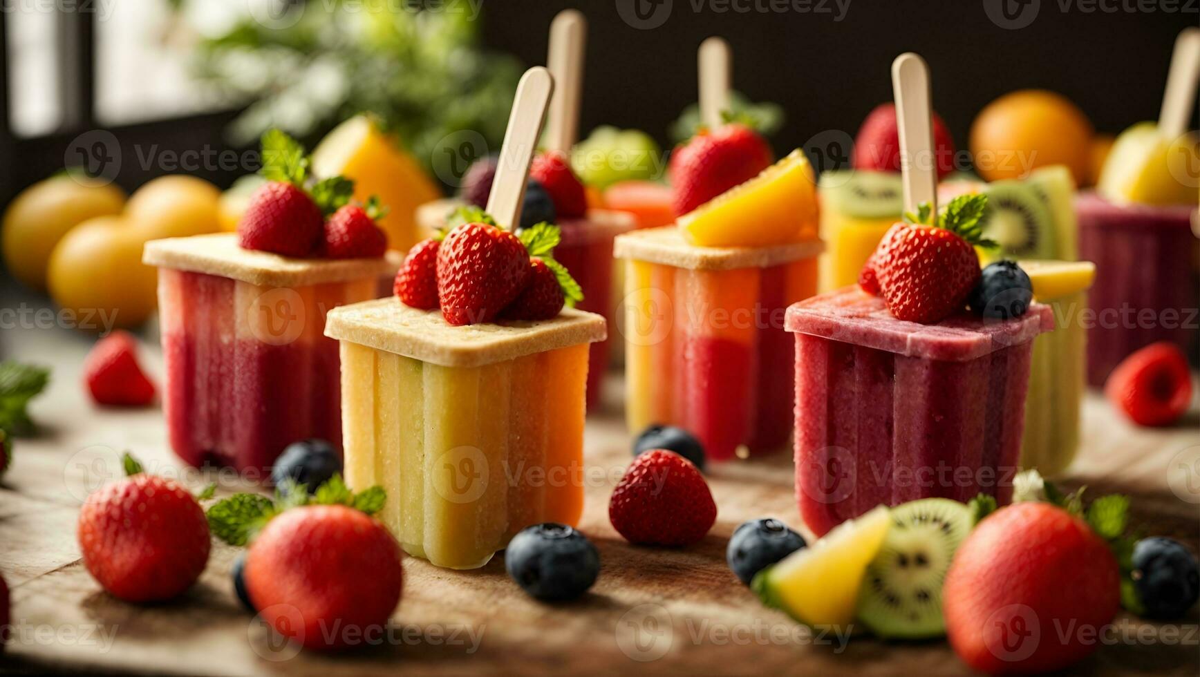 Healthy mixed fruit summer popsicles. Ai Generated photo