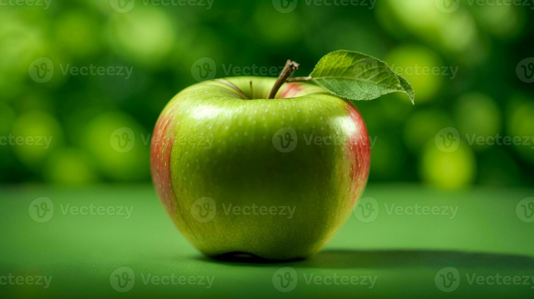 Fresh apple with green background, banner. Ai Generated photo