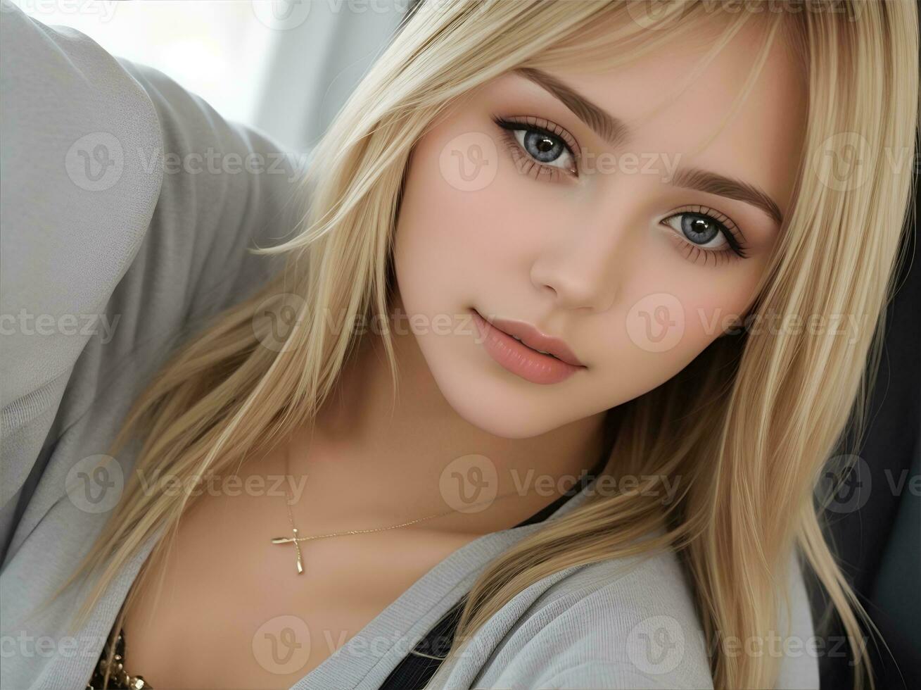 Image of attractive young blonde caucasian woman. Ai Generated photo