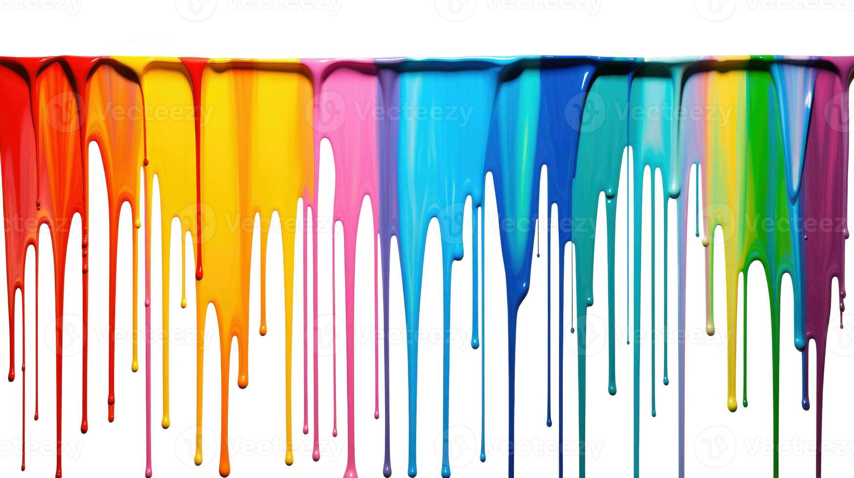 Rainbow colored paint dripping on white background. Generative AI photo