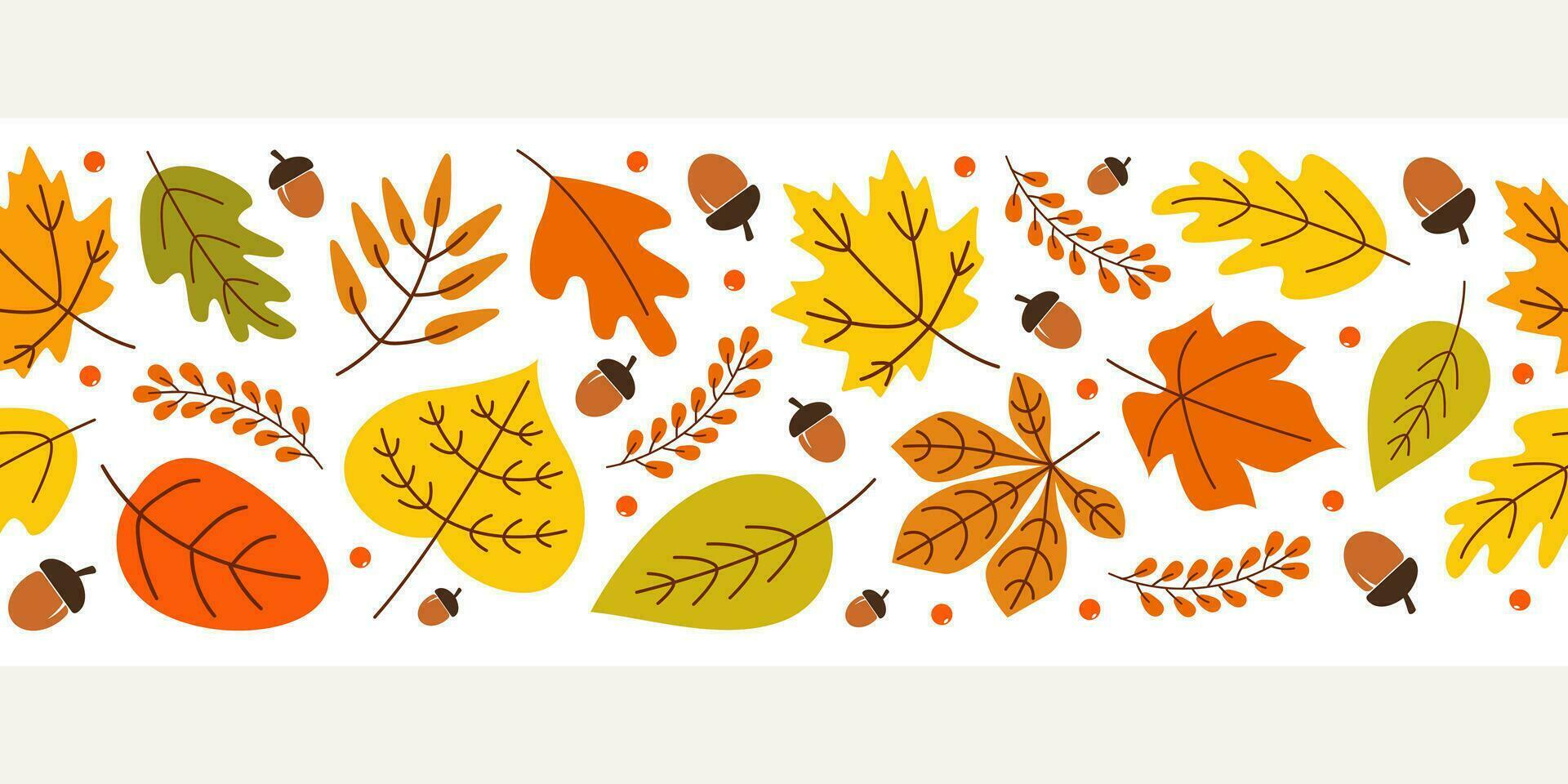 Horizontal seamless background with colorful autumn leaves. Vector illustration.
