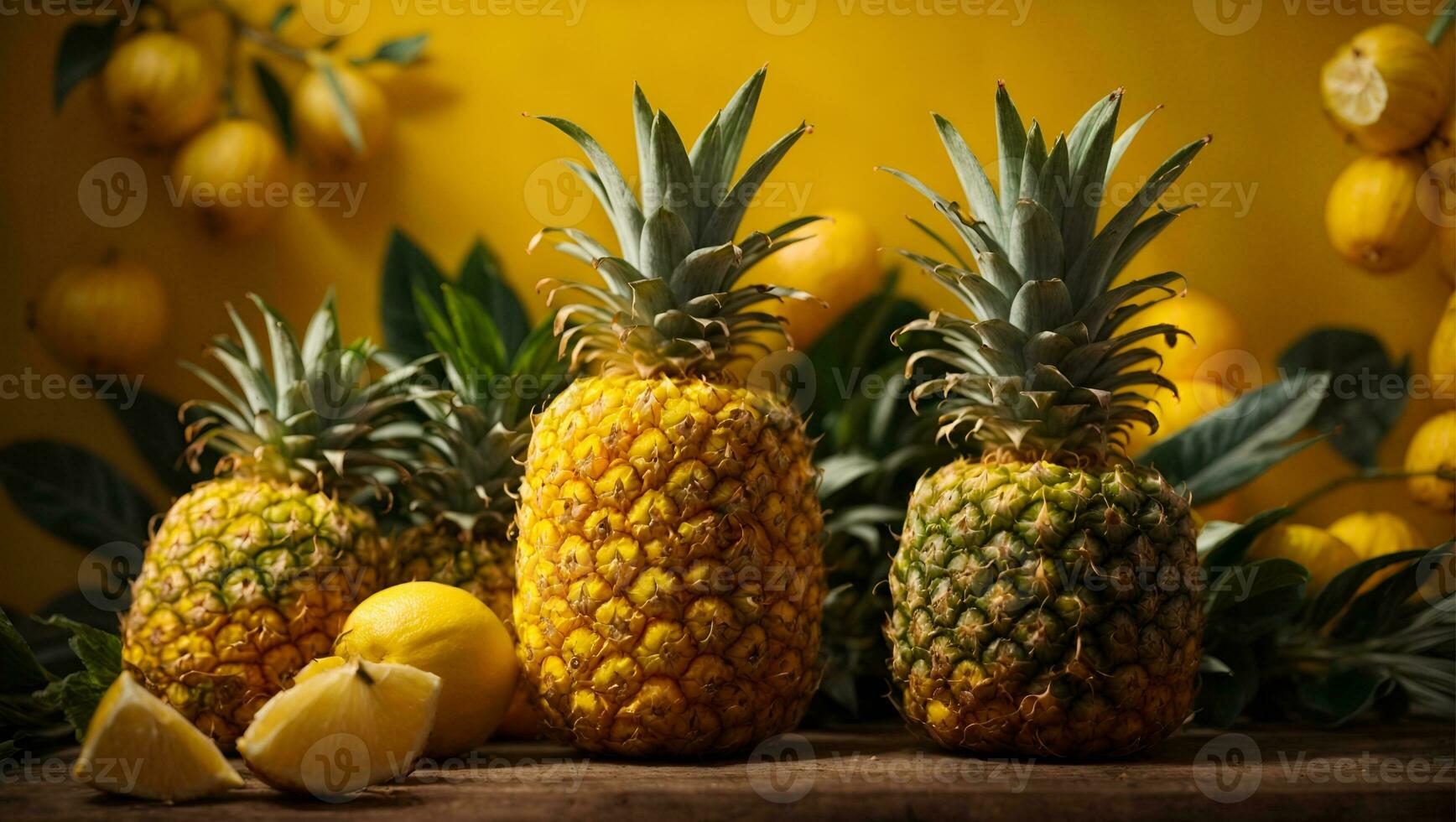 yellow pineapple fruit banner background. Ai Generated photo