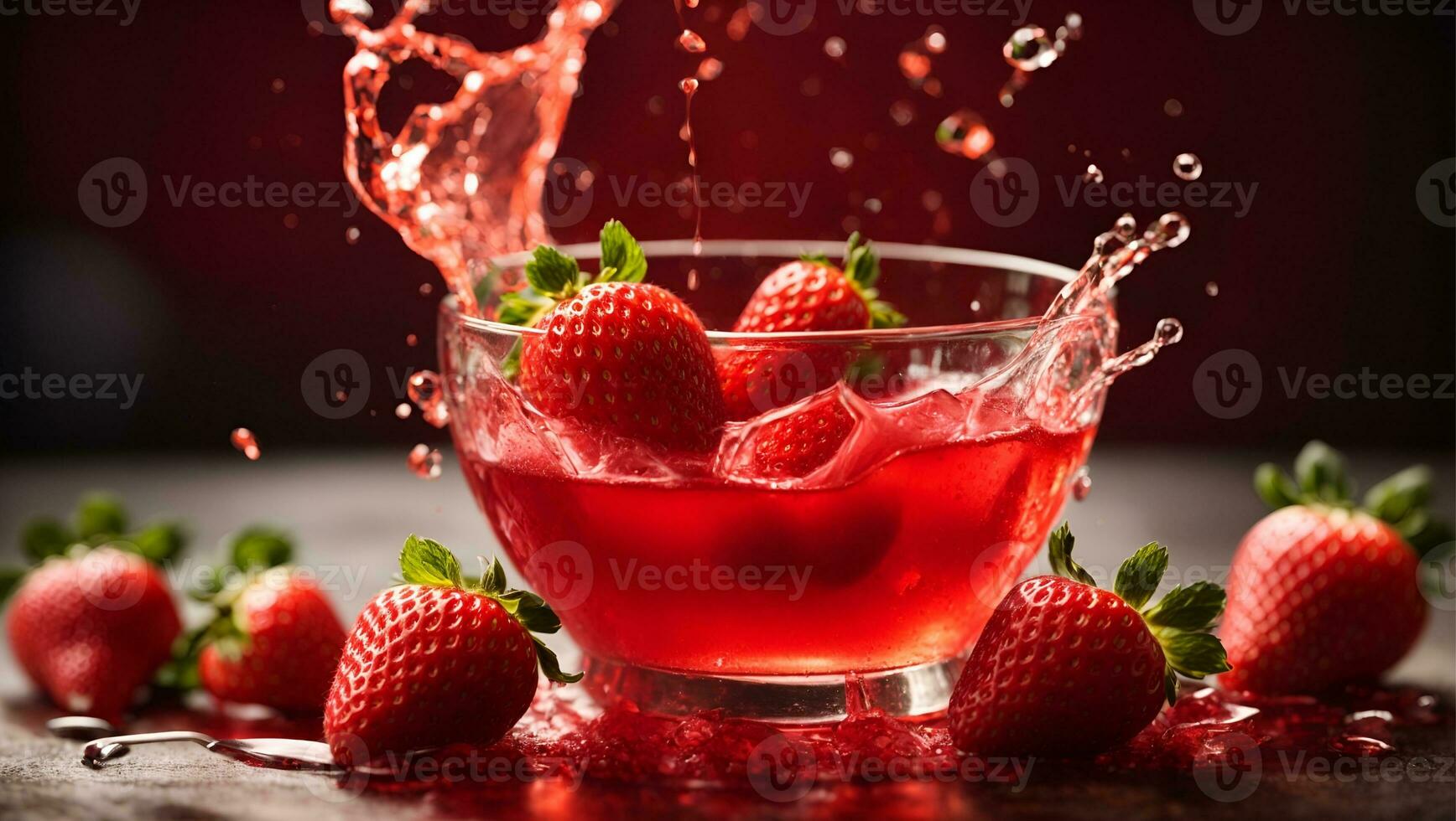 strawberry splash into red juice liquid. Ai Generated photo