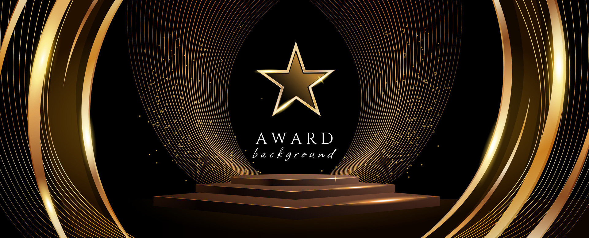Award background with golden star, podium and golden decorations