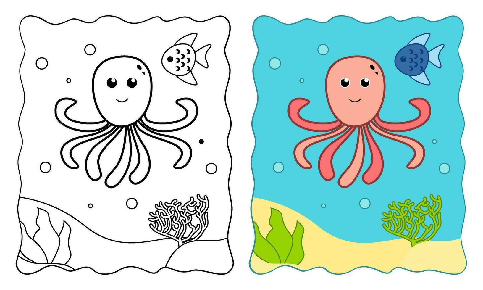 Marine background. Coloring book or Coloring page for kids vector