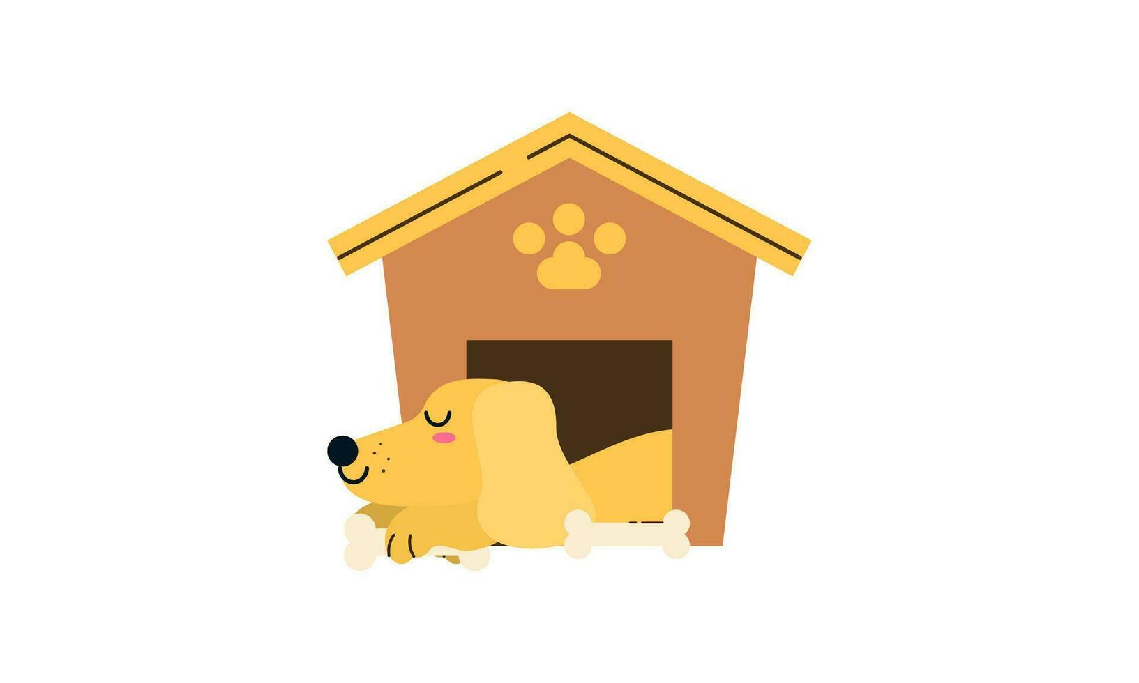 Dog cartoon inside wood house design vector