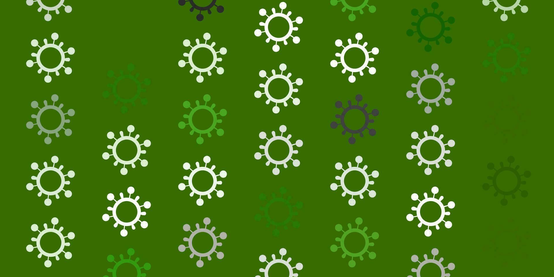 Telón de fondo de vector verde claro con símbolos de virus.