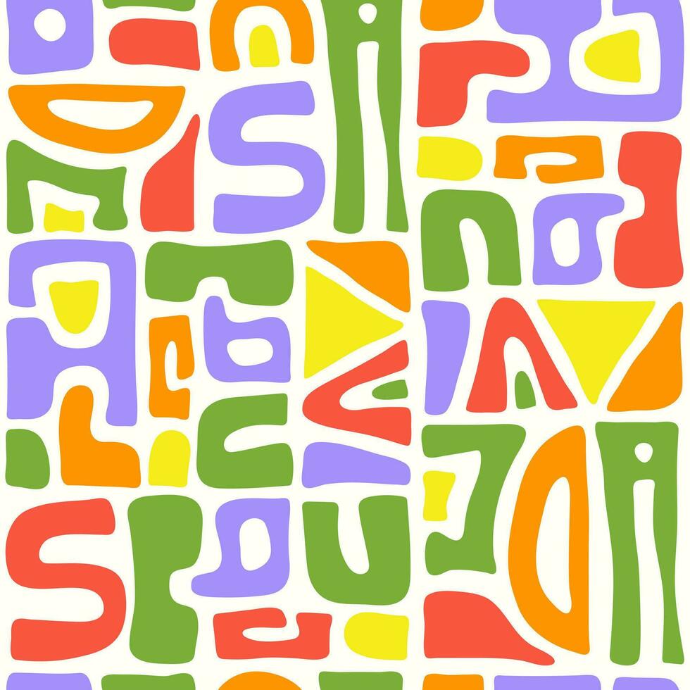 Abstract seamless pattern with bright colorful organic cut out shapes on a white background. Trendy vector collage.