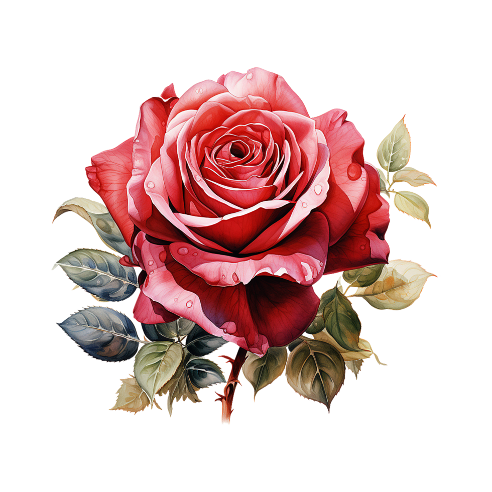 Rosa flor, rojo acuarela Rosa flor con transparente fondo, ai generado png