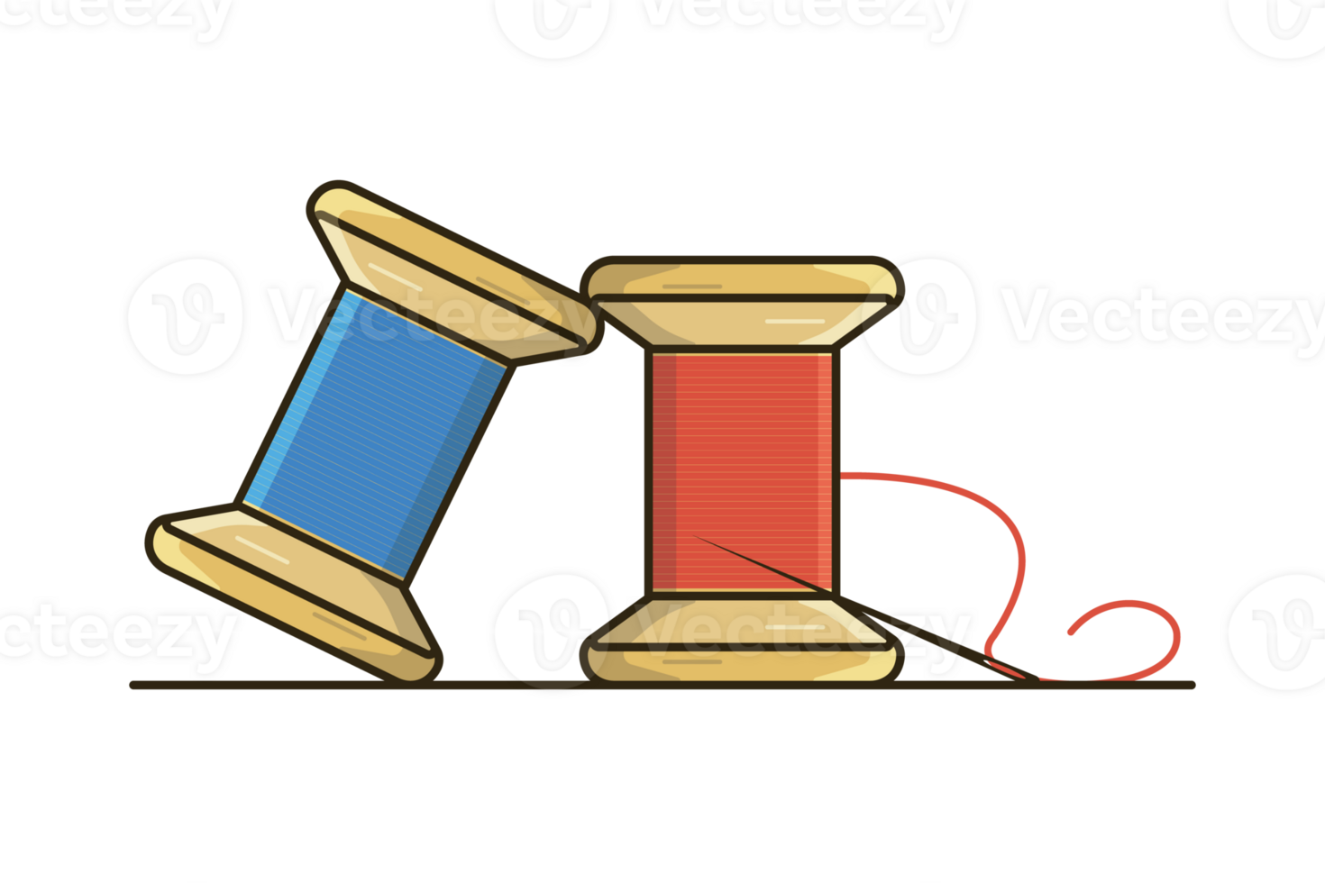 spole av blå eller röd tråd och sömnad nål illustration. skönhet och mode objekt ikon begrepp. två tråd och nål design. png