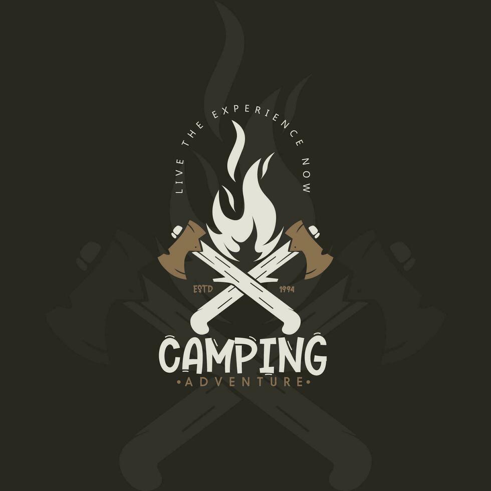 conjunto de Clásico cámping y al aire libre aventuras emblemas, logos y insignias acampar tienda en bosque o montañas. cámping equipo. vector. vector