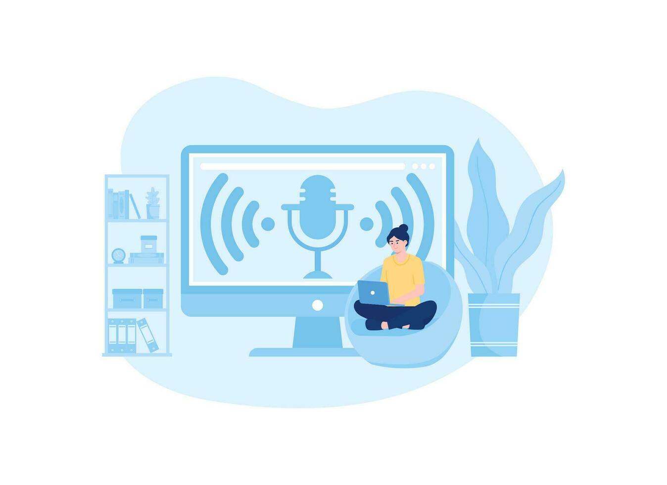 Webcast live with people listen to podcast concept flat illustration vector