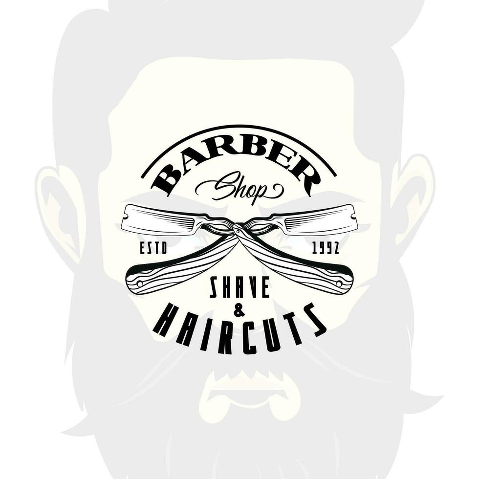 vintage barbershop emblems, labels, badges, logos. Layered. Text is on separate layer. Isolated on white background vector