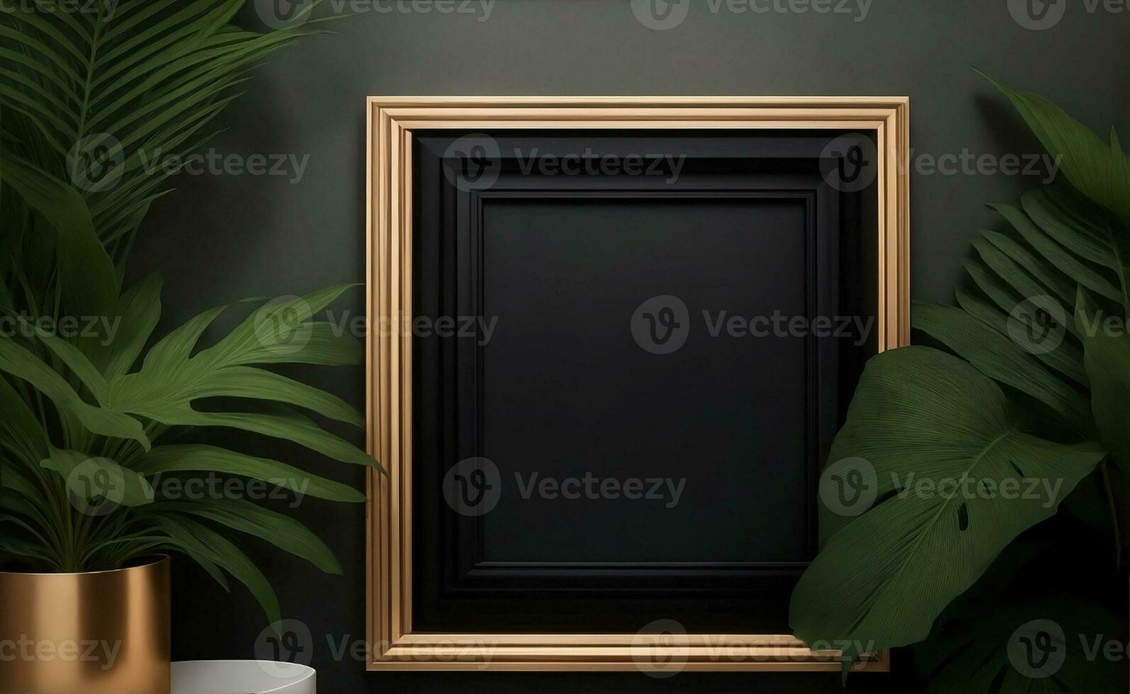 Photo frame mockup with tropical plants, Generative AI Illustration.