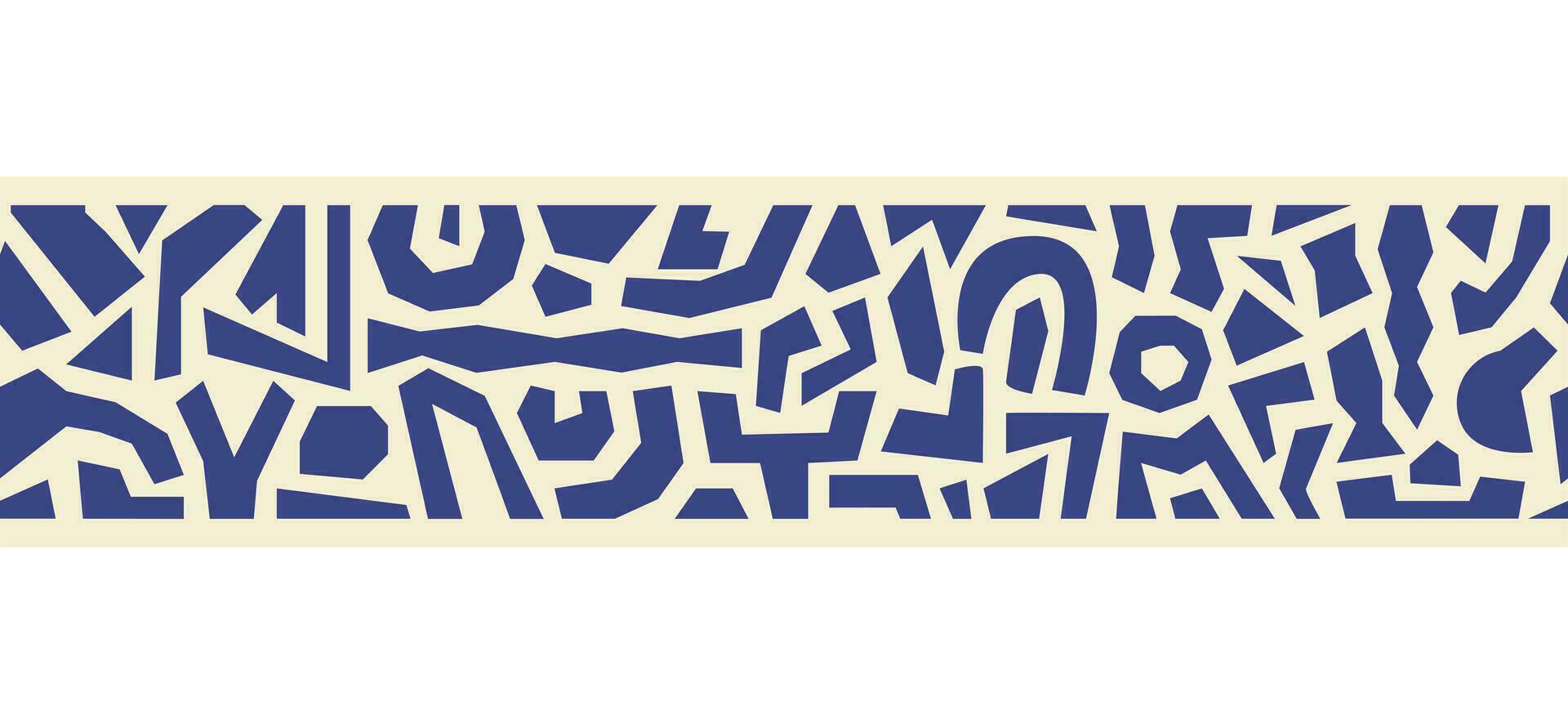Horizontal border with blue organic shapes isolated on a beige background. Trendy abstract seamless background. Vector illustration